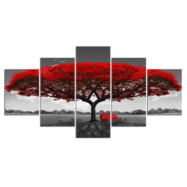 Diamond Painting 5 Piece Art red tree green scenery Landscape Diamond