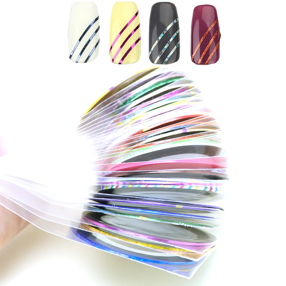 

30pcs All for Nail Sticker Art Striping Tape Line Nail Art Decorations Stickers DIY Nail Decals Mix Color Rolls