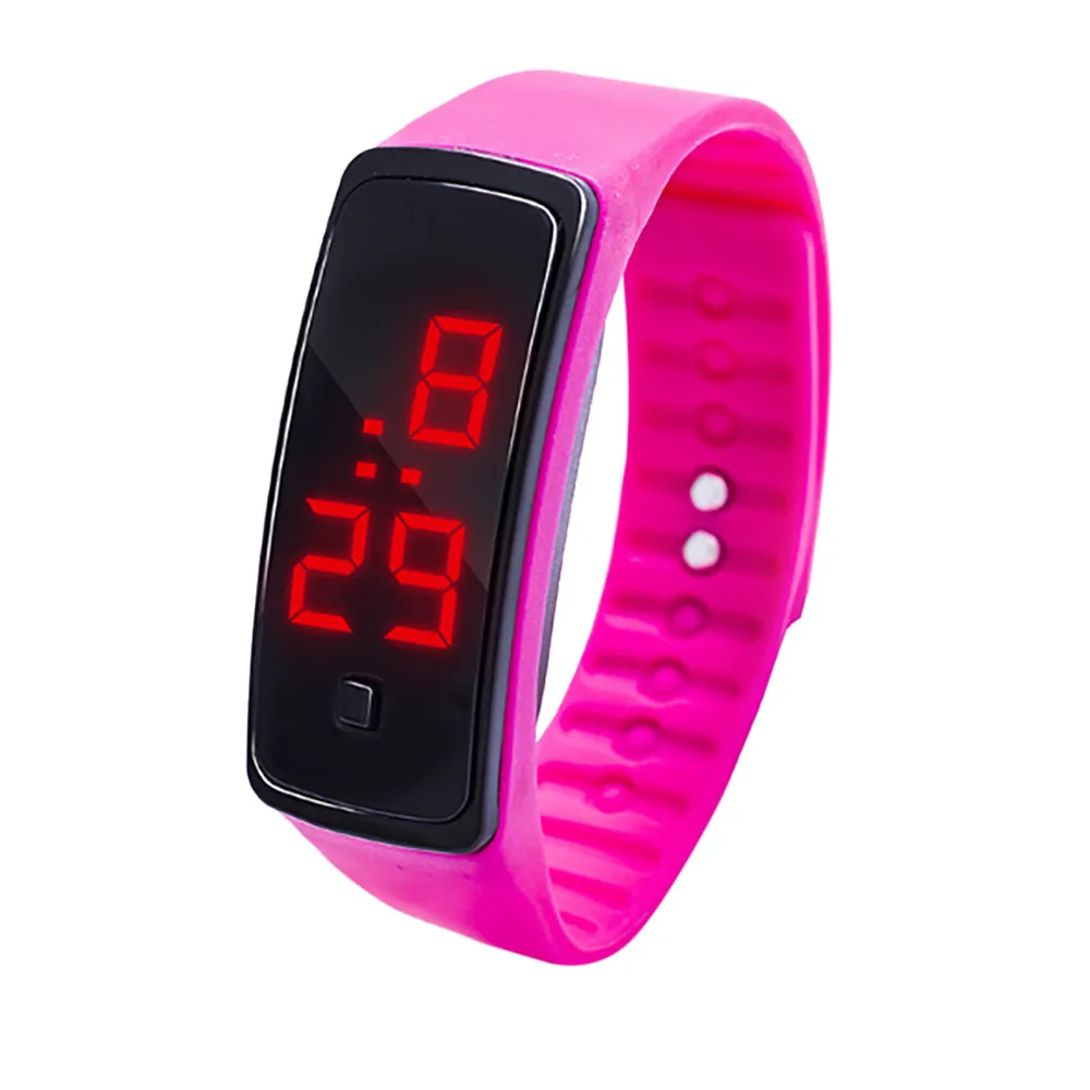 Светодиодные спортивные детские часы для мужчин женщин PU браслет Детские часы электронные наручные часы для мальчиков и девочек цифровые часы Reloj Nino - Цвет: Hot Pink
