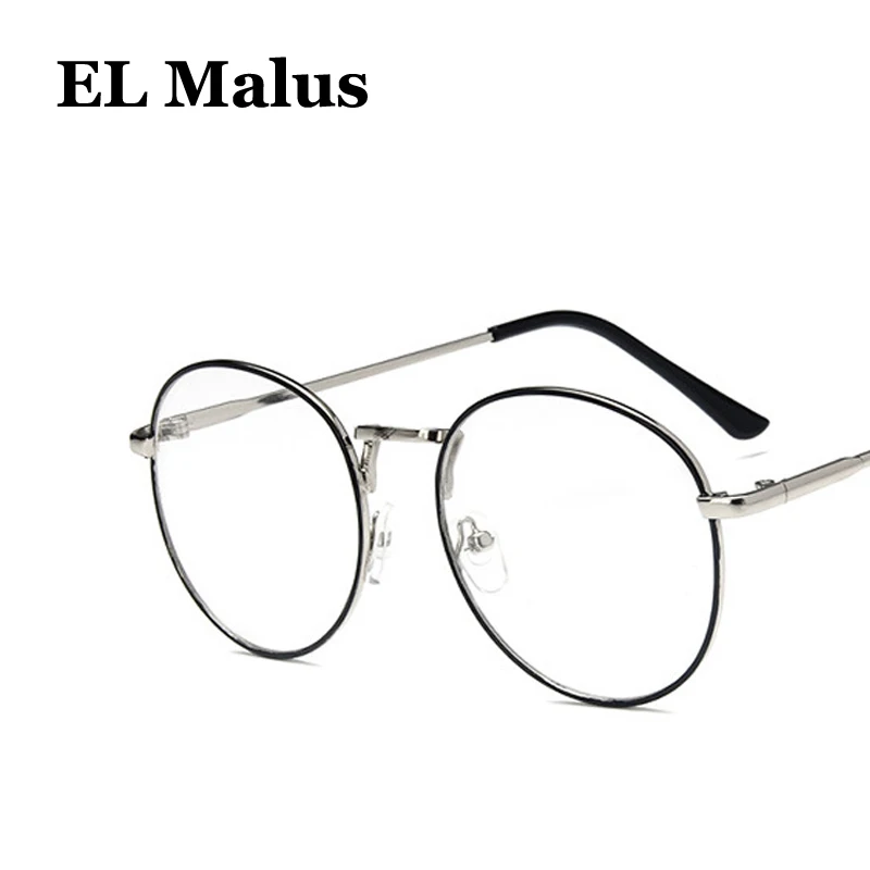 

[EL Malus]Oval Eyeglasses Frame Women Mens Clear Transparent Lens Glasses Metal Black Gold Silver Shades Brand Designer