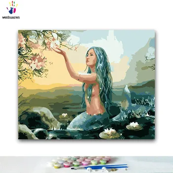 

DIY Coloring paint by numbers Mermaid in the sea paintings by numbers with kits 40x50 framed