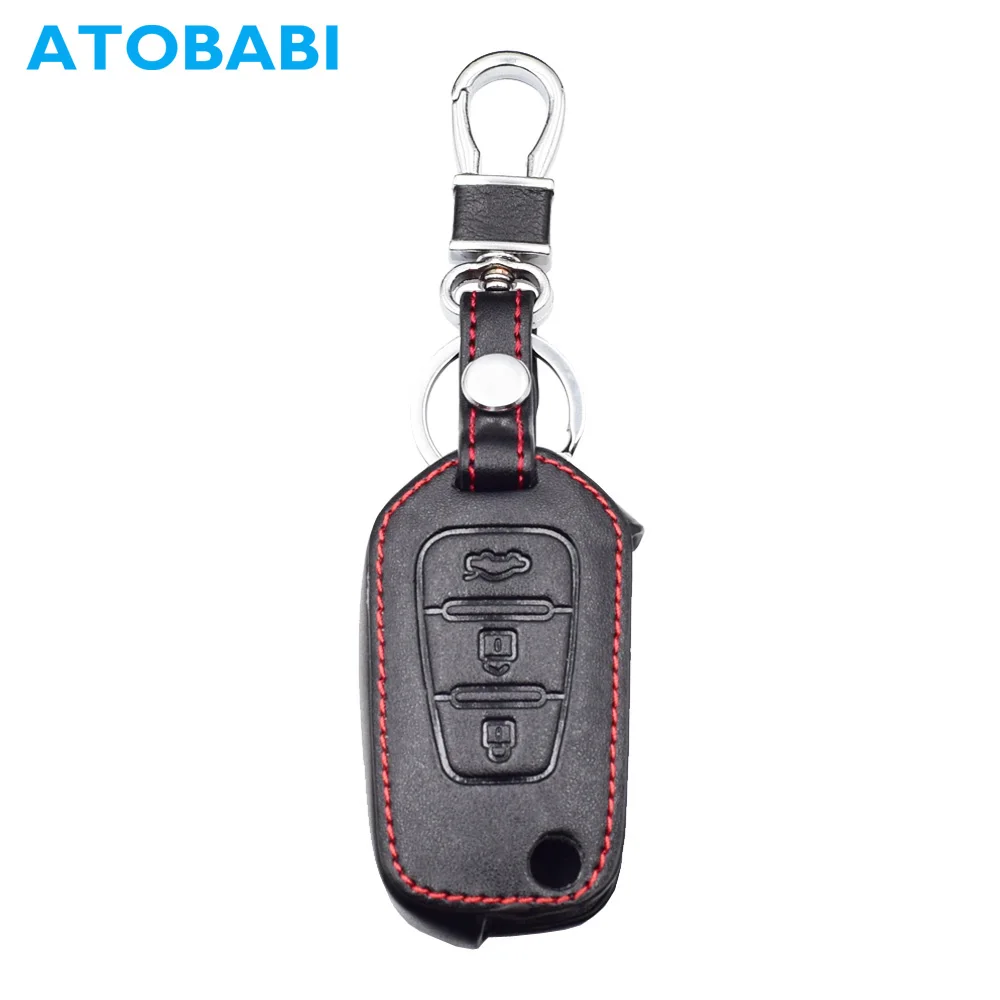 

ATOBABI Leather Car Key Case Auto Accessories for Lifan X60 3 Buttons Folding Remote Control Keychain Protector Bag Key Cover