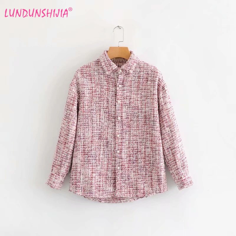 

LUNDUNSHIJIA 2018 New Arrival Autumn Women Coat Long Sleeve Single Breasted Ladies Basic Plaid Jacket Fashion Outwear