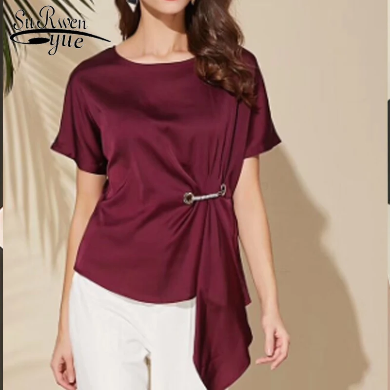 

Summer Women's Blouse Casual Short Sleeve Blouse White Round Neck Women Clothing Chiffon Blouse blusas 4257 50