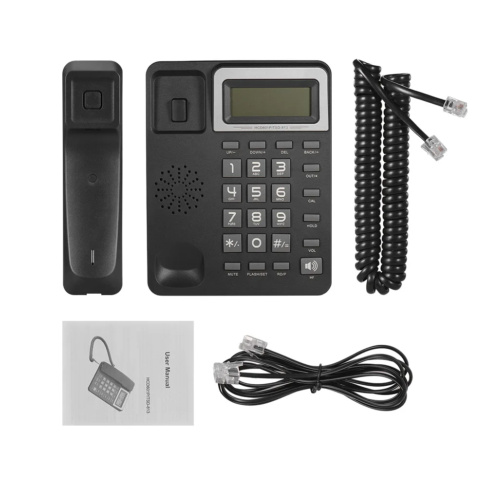 Desktop Corded Landline Phone Fixed Telephone with LCD Display Mute/ Pause/ Hold/ Flash/ Redial/ Hands Free/ Calculator Function
