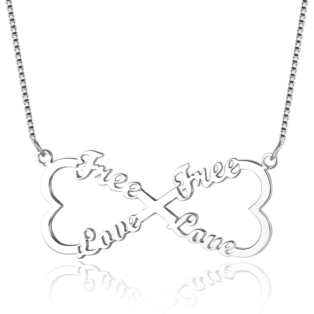 DIY 4 Names Engrave Heart Shape Necklace 925 Sterling Silver Personalized Name Necklace Friendship Birthday Gift