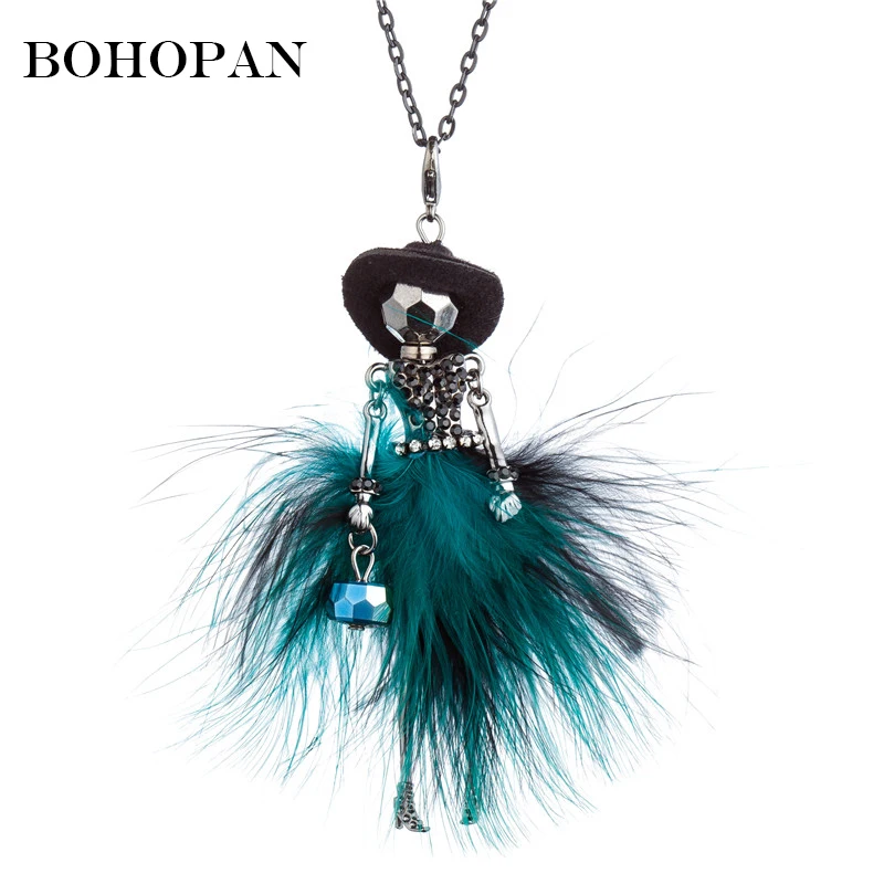 Элегантное длинное ожерелье с подвеской на цепочке, черная шапка, меховое платье, кукла со стразами, массивное ожерелье для женщин, аксессуары для одежды, ювелирные изделия