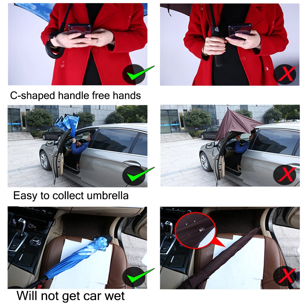 1 шт C тип обратный Зонт креативный Hands free двойной понж Зонтик для дождя