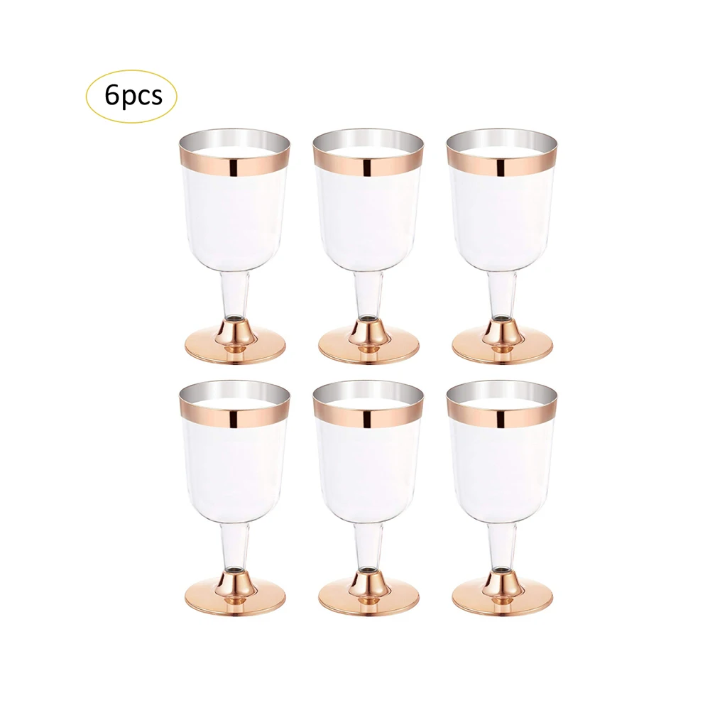 

6pcs 190ml Disposable Goblet Hard Plastic Red Wine Champagne Glass Jelly Cup Mousse Cup Ice Cream Cup Cocktail Glass Party Decor