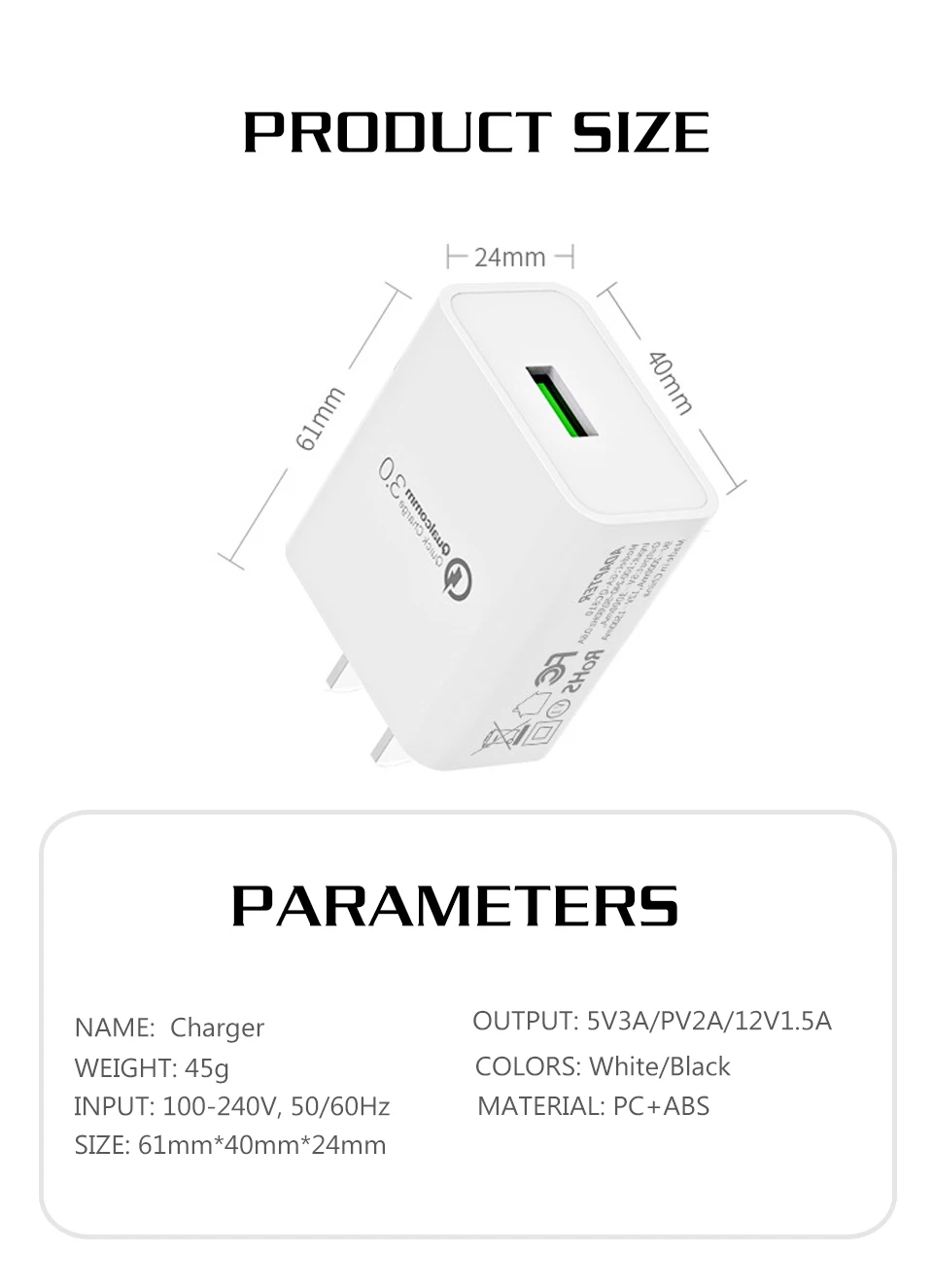 1PC Quick Charge QC3.0 Travel US Plug 18W Fast Charging UL Certification USB Wall Mobile Phone One 5V3A USB Power Adapter (9)