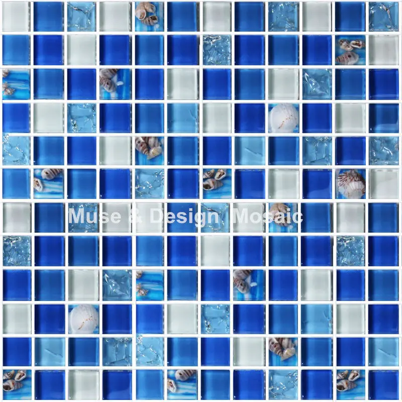 Blue White glass Shell Resin Mosaic (6)_
