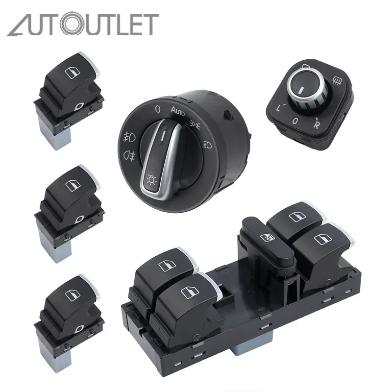 

AUTOUTLET new Chrome Side Mirror Headlamp Headlight Window Switch Button 6 PCS 5ND959857 For VW Passat B6 CC Golf MK6 Jetta