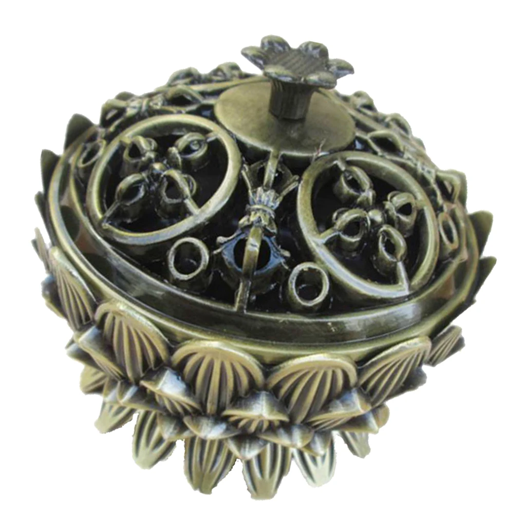 Lotus благовония дым конус Арома горелка держатель курильница с обратным потоком бронза S