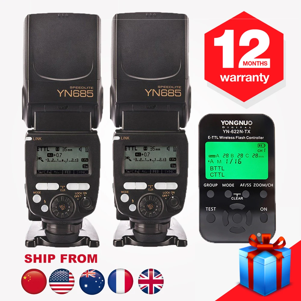 

YONGNUO YN685 YN-685N Wireless HSS iTTL Flash Speedlite 2PCS + YN622N-TX YN622N-TX Controller For Nikon D5000 D5200 D5300 D7000