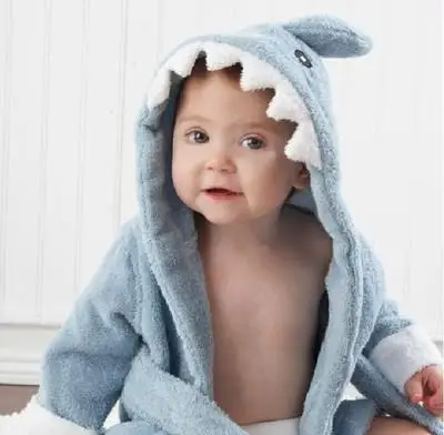 Однослойное банное полотенце среднего размера для детей от 12 до 24 месяцев из хлопка с изображением животных Одежда для мальчиков и девочек с изображением Луны подарок - Цвет: blue shark