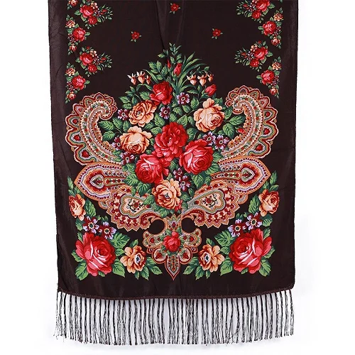 Русский принт пашмины мусульманский платок-хиджаб Цветочный Ретро стиль исламский шарф/шарфы шаль с кисточкой осень зима Пашмина - Цвет: C5
