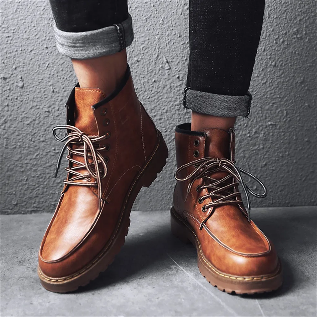 Casual Round Toe Ankle Boots Men Fashion Motorcycle Boots Men Waterproof Retro Autumn Boots Men NEW Arrival