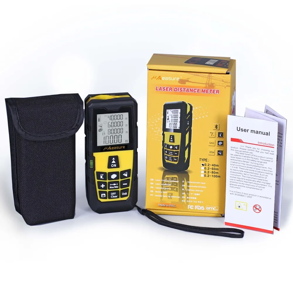 Yellow 328ft (100m) Laser Distance Meter Digital Laser rangefinder Digital Laser Tape Measure Area/volume M/Ft/in Tool