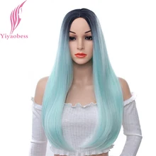 Yiyaobess 24inch Middle Part Long Straight Black Blue Ombre Wig Synthetic Hair Natural Black Grey Pink Brown Wigs For Women Yiyaobess 24inch Middle Part Long Straight Black Blue Ombre Wig Synthetic Hair Natural Black Grey Pink Brown Wigs For Women