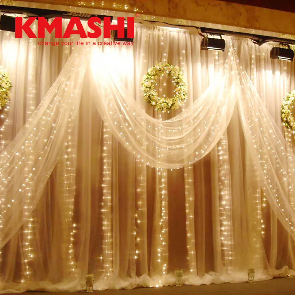 Kmashi Wedding Window LED Curtain Lights 6Mx3M 600LED Christmas Holiday