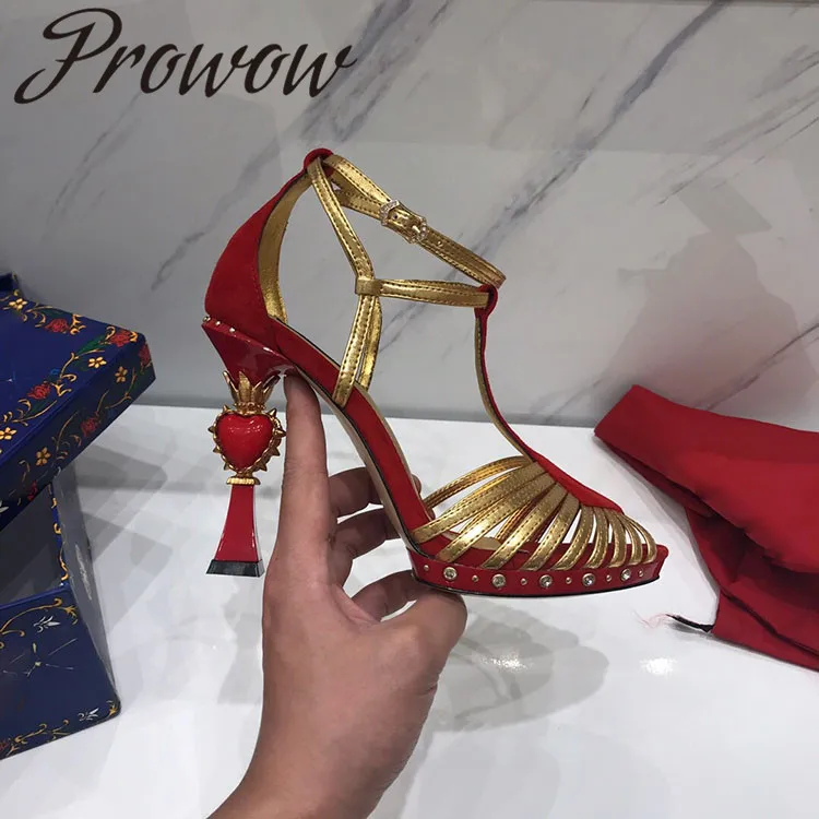 Prowow/Новинка; пикантные Летние босоножки с металлическими шипами; босоножки на высоком каблуке в форме сердца; женские брендовые сандалии