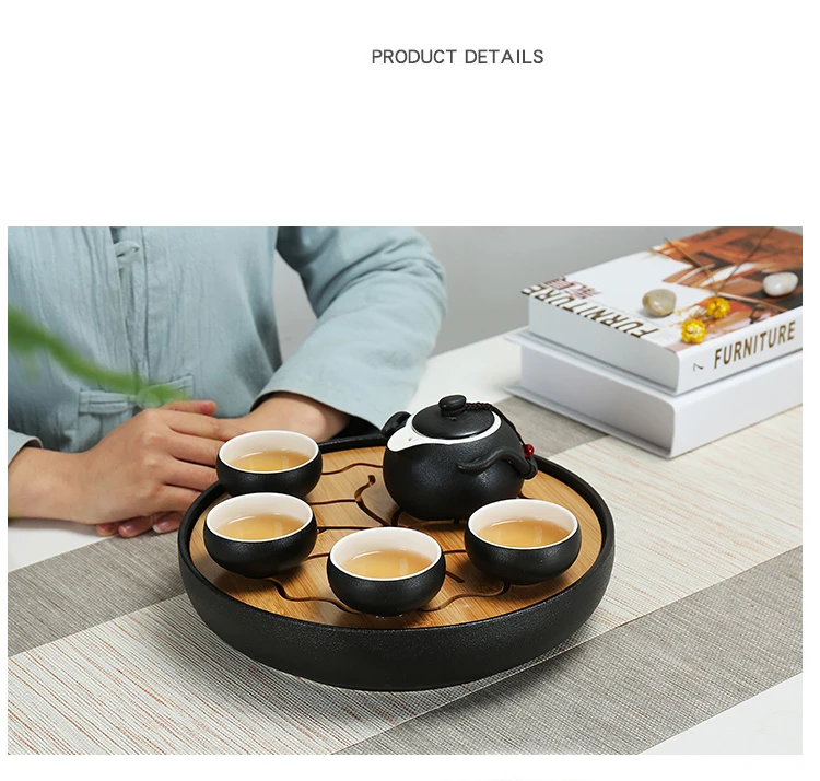6.1.1Ceramics Bamboo Tea tray Drainage Water storage Kung Fu Tea set room Board table Chinese tea cup ceremony tools Tea Set