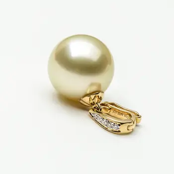 

AAA Light Golden South Sea Cultured Pearl Diamond Pendant 18k Yellow Gold 11.8mm