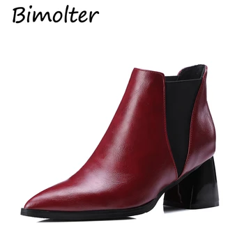 

Bimolter Fashion Pointed Toe High Heel Pu Leather Chelsea Boots Women Short Plush Warm Winter Ankle Boots Big Size 32-43 PAEA020