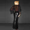 2016 Sexy nouvellement Long Maxi maille Club Robe avec Cape Wetlook vinyle cuir Clubwear gothique noir nouveau chaud Club robes Robe 860717 ► Photo 3/6