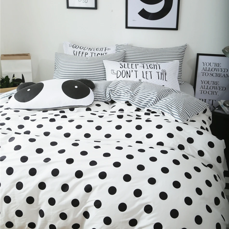 Black Dots Duvet Cover Set White Duvet Cover Grey Stripes Bed Sheet