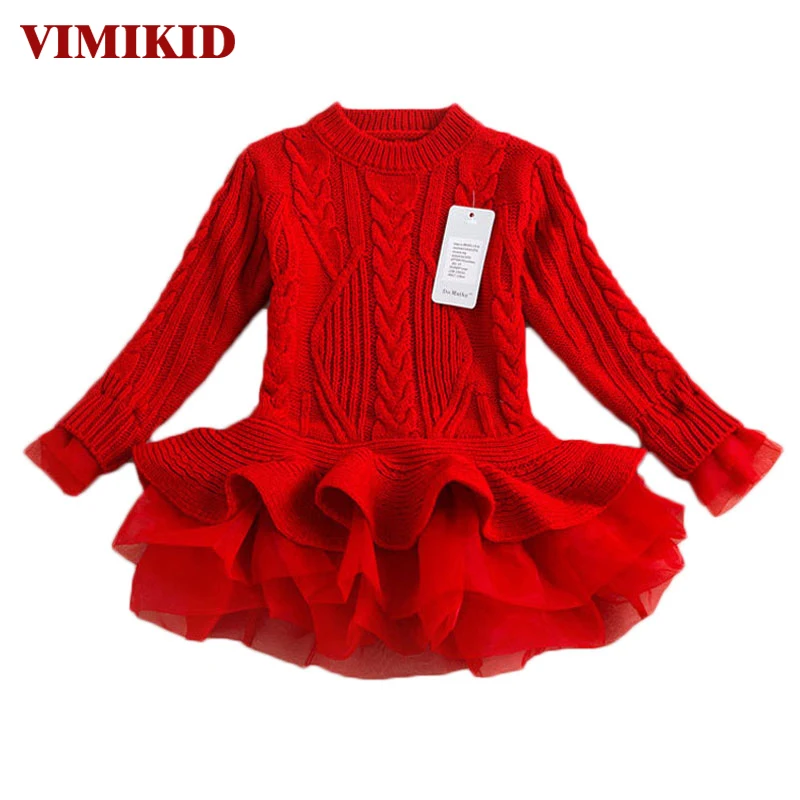 

Thick Warm Girl Dress Christmas Wedding Party Dresses Knitted Chiffon Winter Kids Girls Clothes Children CLothing Girl Dress k1