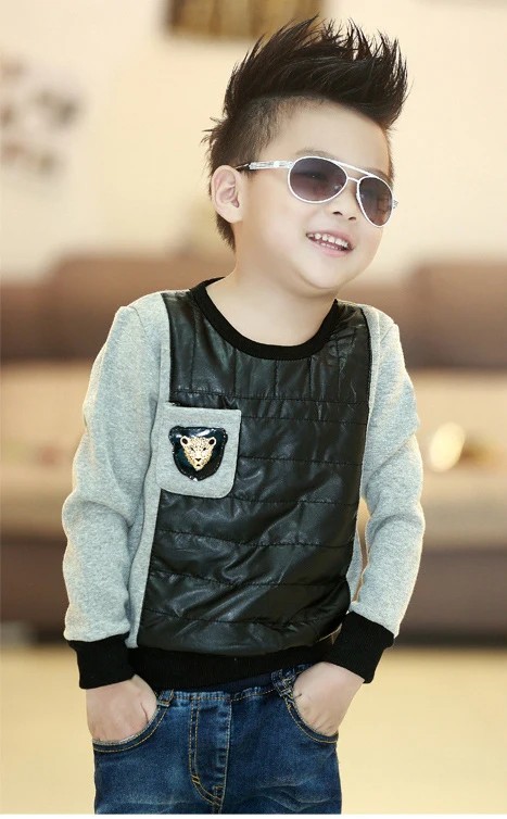 2019 осенне зимняя детская утепленная футболка в стиле пэчворк с плюшевой