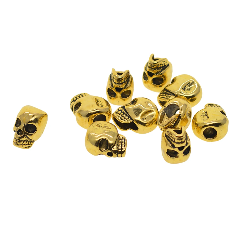 10pcs Alloy Antique Gold Gothic Punk Large Hole 3D Skull Spacer Loose Beads Jewelry Making Accessories