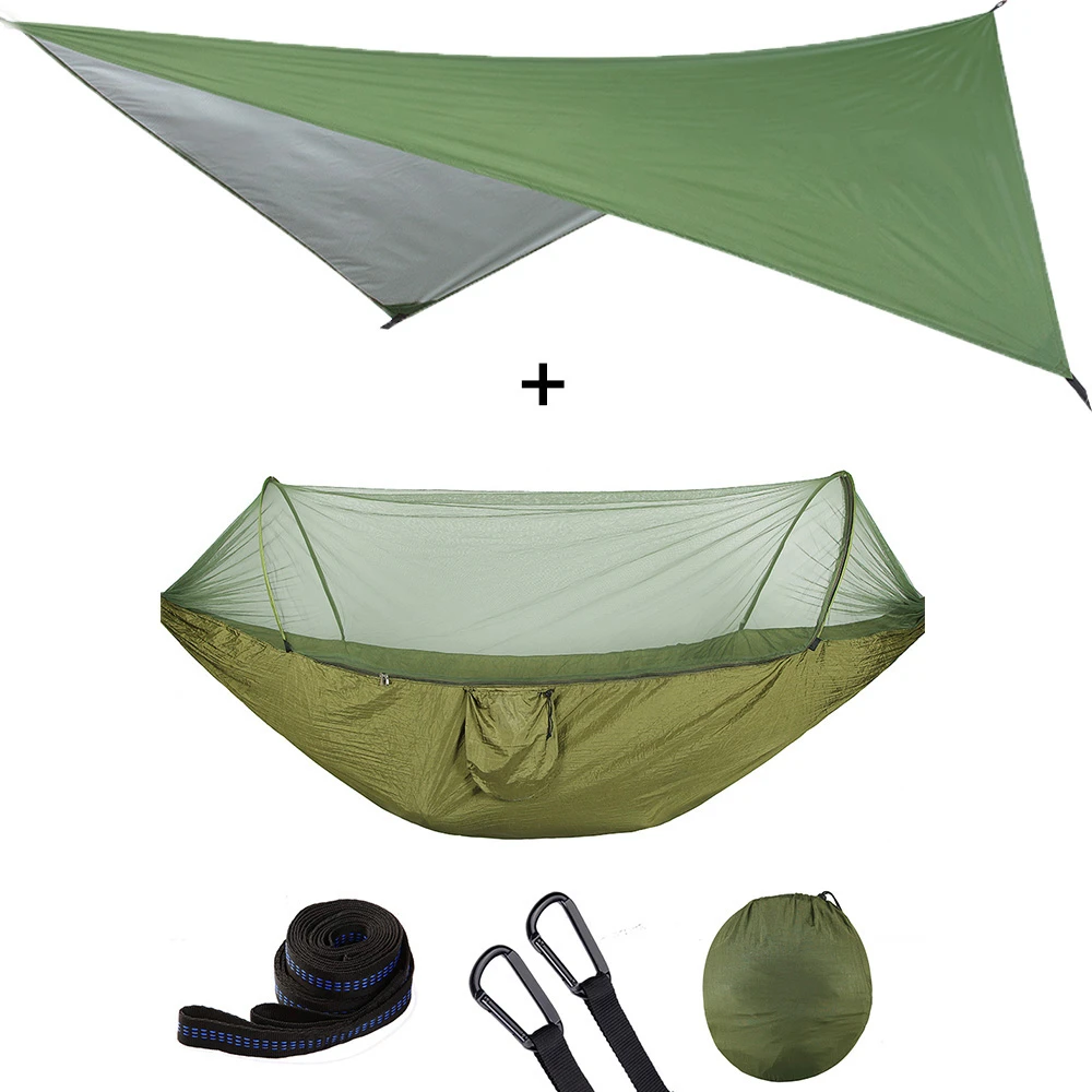 Camping Hammock with Mosquito Net and Rain Fly Portable Double Hammock with Bug Net and Tent Tarp Tree Straps for Travel Camping 