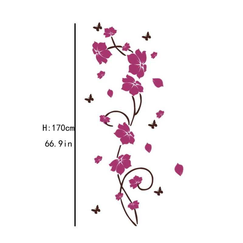 Виниловая наклейка на стену, виноградное дерево, цветок, украшение для спальни, Настенная Наклейка на холодильник, наклейка с бабочкой для гостиной, домашний декор J66 - Цвет: Black Fuchsia