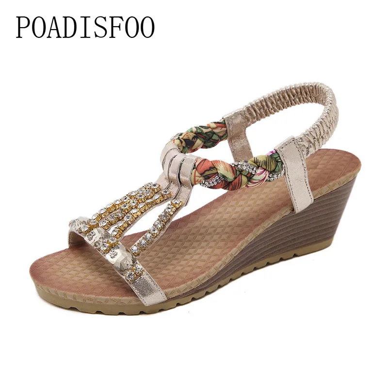

POADISFOO 2017 Women shoes leisure sandals Bohemian slope with a diamond large women sandals shoes wedge heels sandals .JXF-88B5