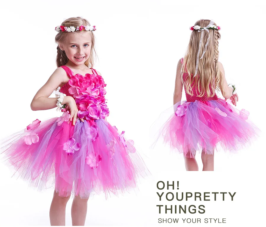 Hydrangea Flower Tutu Dress for Girls Wedding Birthday Party Photo Clothing Baby Girl Petals Dress Handmade Kids Pageant Dress (8)
