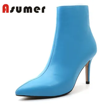 

ASUMER NEW ARRIVE 2020 popular adult ankle boots for women solid winter boots pointed toe simple zip genuine leather boots