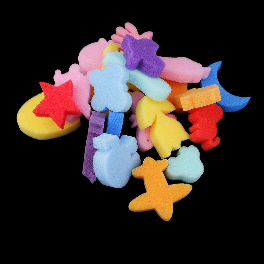24 Pieces Sponge Painting Shapes Painting Craft Sponge for Toddlers Kids Child Assorted Pattern Early Learning Sponge DIY Crafts