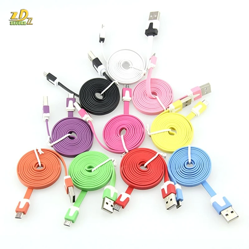 100pcs/lot 1M 3ft 2m 6ft 3m 10ft Colorful Noodle Charging USB Data Sync Cable 8 Pin for IPhone Ipad Micro USB 5pin for Samsung