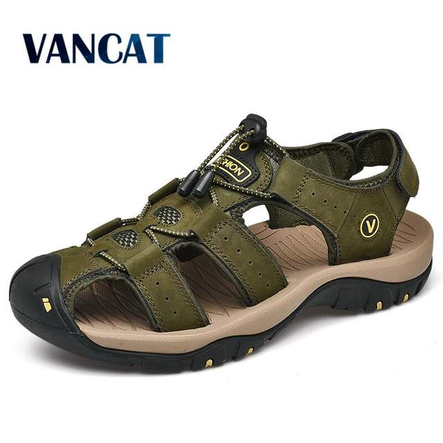 New Men Shoes Genuine Leather Men Sandals Summer Men Causal Shoes Beach Sandals Man Fashion Outdoor Casual Sneakers Size 38-48