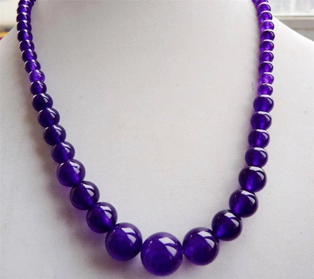 

FREE SHIPPING>>>@@ > N3802 CHARM!!6-14mm Amethyst Round Beads Necklace 17.5