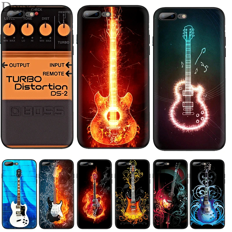 Mobile Phone Case For iPhone XR X XS Max 6 6S 7 8 Plus 5 5S SE Silicone Cover Guitar Blue Music Note Electric Bass Bag Shell | Мобильные