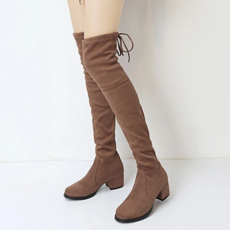 KemeKiss/ г. Женские высокие сапоги выше колена, 8 цветов Зимняя обувь женские универсальные сапоги на высоком каблуке с острым носком размеры 34-43