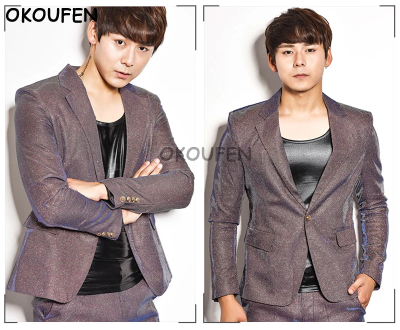 

Man Fashion Glitter Suit Casual Slim Blazers Costume Nightclub Male DJ Singer Stage Dress wear Party Dance outfit