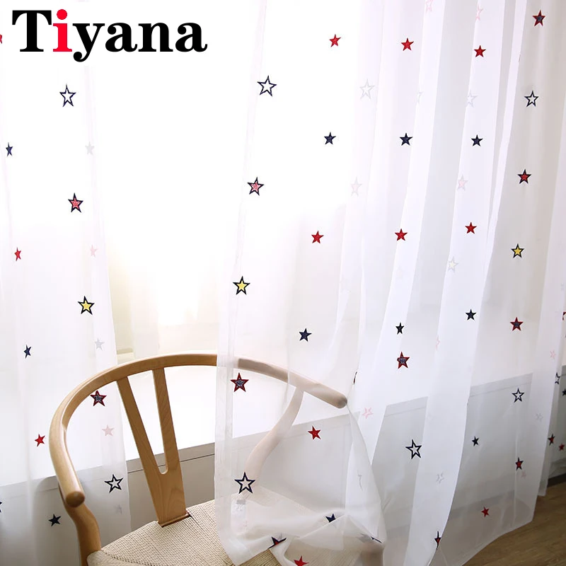 

White Tulle Curtains Modern Colorful Star Curtains for Living Room Transparent Curtain Window Drapes Sheer for the Bedroom P310Y