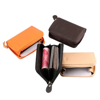 

DKER New Men Women Genuine Leather Coin Purse Fashion Zipper Open ID Holders Black Brown Rose Purple 7 Colors Short Mini Wallet