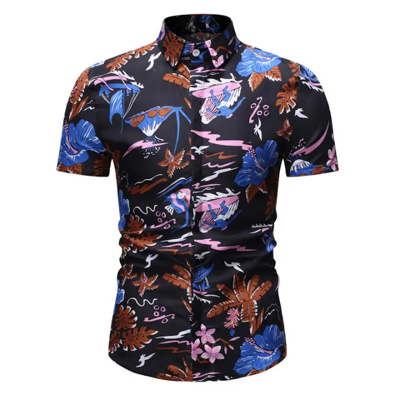 Мужские Гавайские рубашки мужские повседневные Camisa Masculina печатные пляжные рубашки мужская рубашка навыпуск с ярким рисунком короткий рукав Летняя Праздничная рубашка - Цвет: HZ04 blue