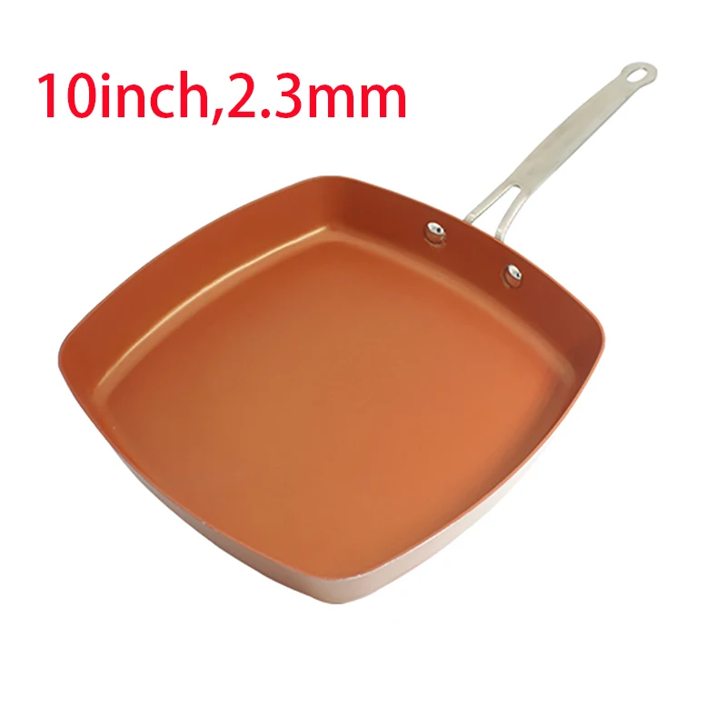 Антипригарная медная сковорода для жарки с керамическим покрытием и Индукционным варочным сотейником для духовки и мытья в посудомоечной машине 12 дюймовая сковорода красного цвета - Цвет: square pan