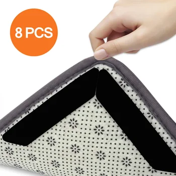 

Reusable Anti-Skid Rubber Floor Tidy Carpet Mat Washable Rug Gripper Stopper Tape Sticker Black Corners Pad 8pcs